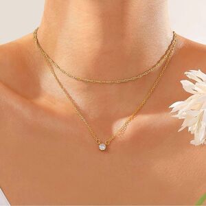 Gold 14k Gold Plated 2pc Cubic Zirconia Necklace Set